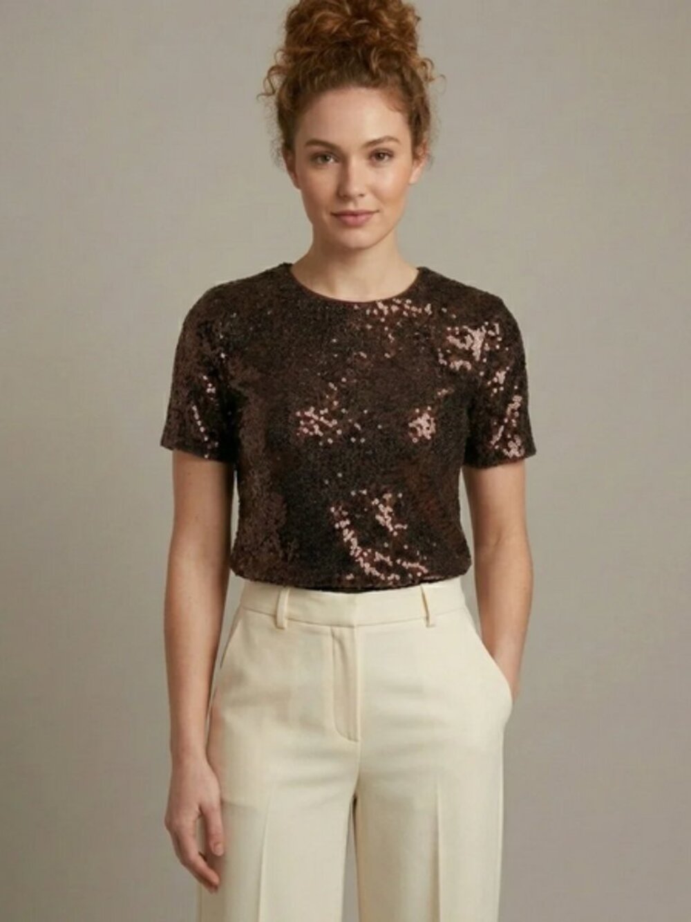 Ultra Pink Sequin Short Sleeve Top Size Small